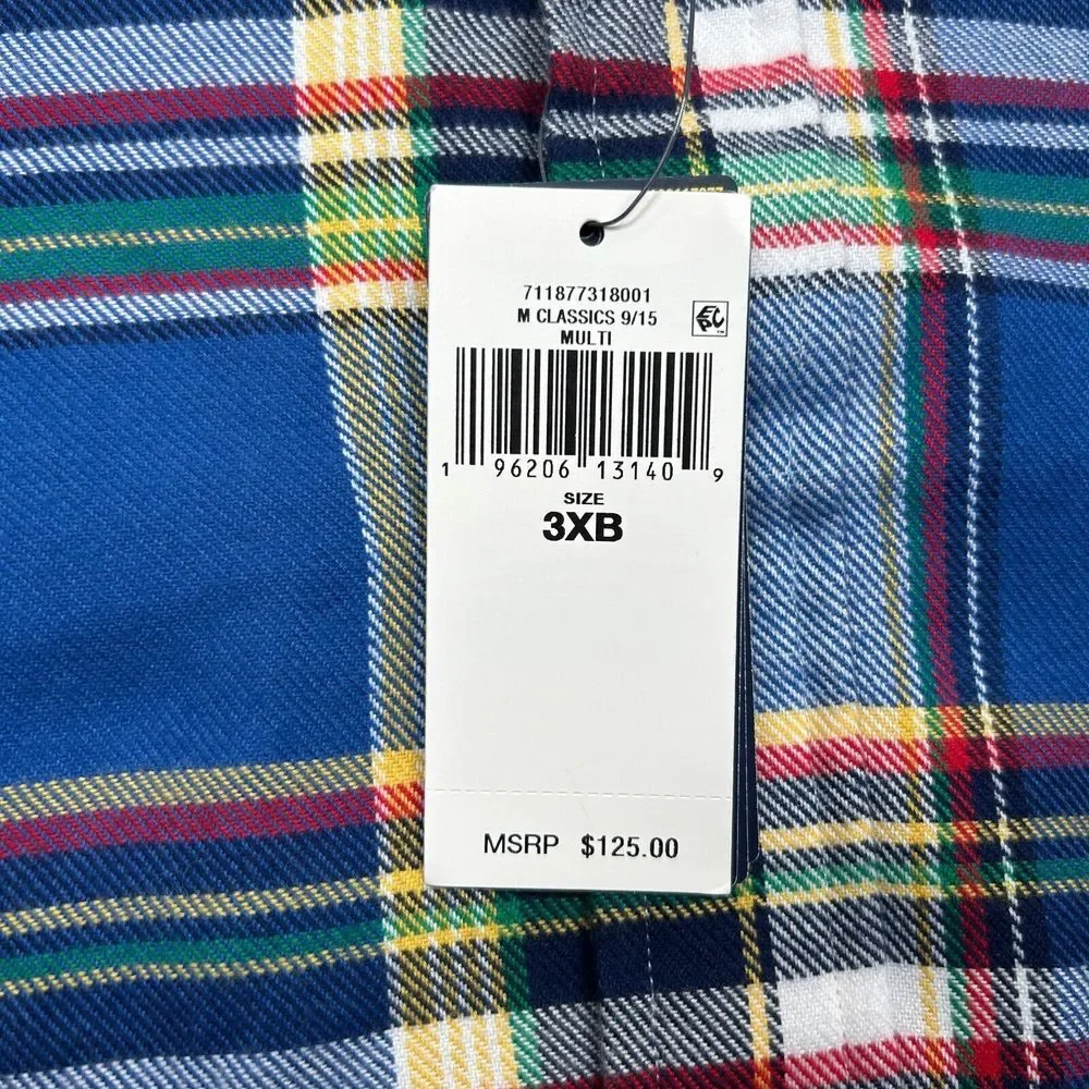 Polo Ralph Lauren Performance Flannel Shirt Mens 3XB Big Tall‎ Navy Blue Plaid